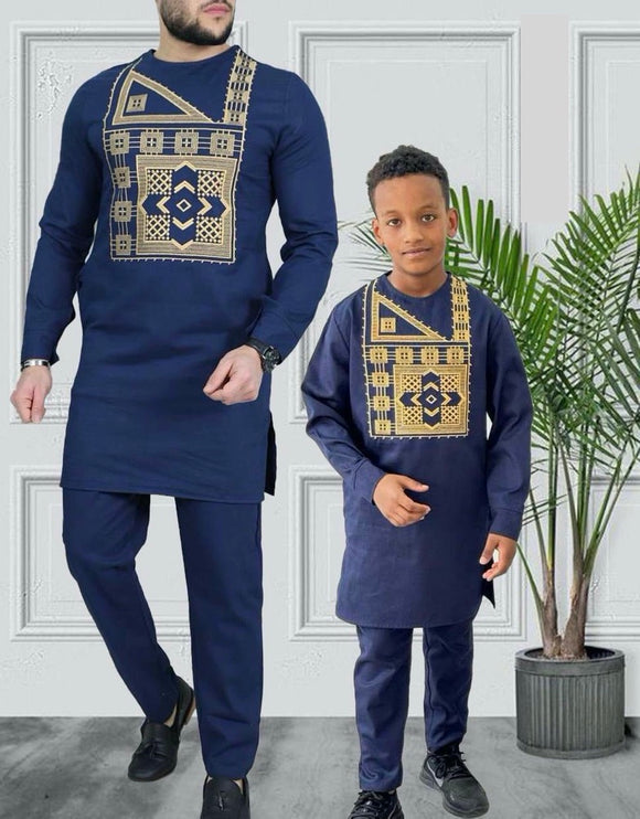 Father and Son Matching Outfits African Embroidered Shirt Pants | 5 Colors