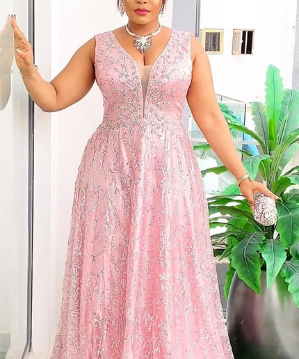 African Party Maxi Dress Sleeveless Embellished Wedding Guest Dress