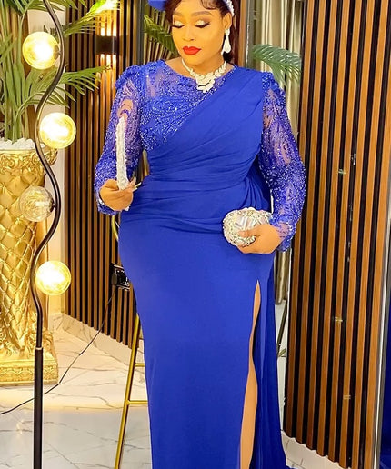 African Party Beaded Evening Gown Plus Size | Wedding Guest Mother of Bride