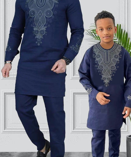 Father and Son Matching Outfits African Embroidered Shirt Pants | 5 Colors