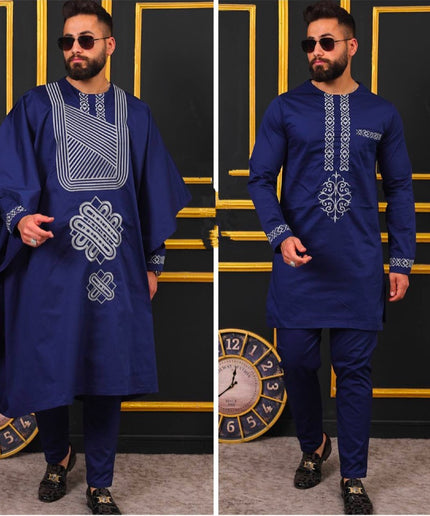 African Men's Clothing Agbada Shirt Pants Embroidery