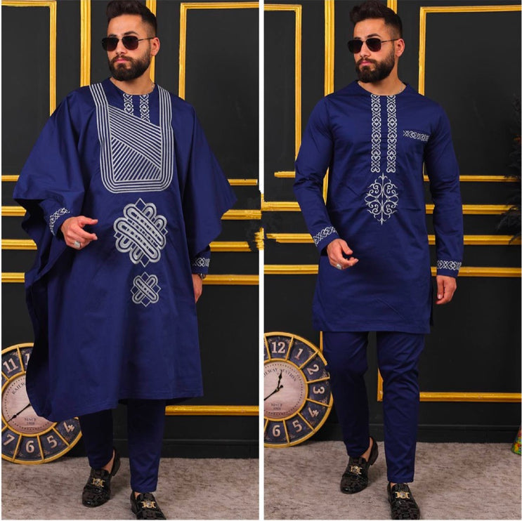 African Agbada Pants Shirt Embroidered Traditional Wedding Wear | 4 Colors