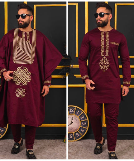 African Men's Clothing Agbada Shirt Pants Embroidery