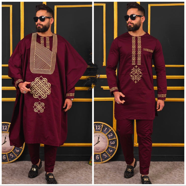 African Men's Clothing Agbada Shirt Pants Embroidery