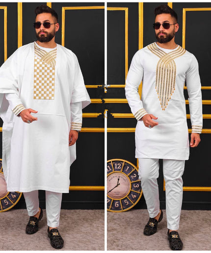 African Agbada Pants Shirt Embroidered Traditional Wedding Wear | 4 Colors