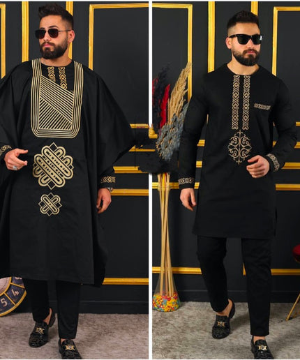 African Men's Clothing Agbada Shirt Pants Embroidery