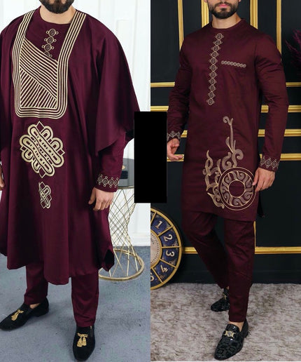 African Men's Clothing Agbada Shirt Pants Embroidery | 4 Colors