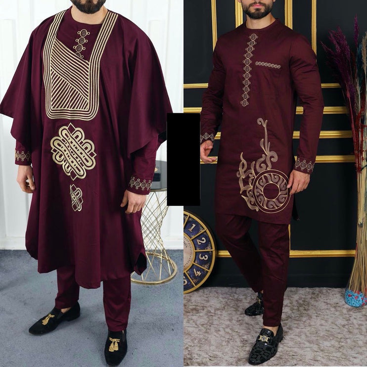 Agbada Shirt Pants Embroidery African Men's Attire