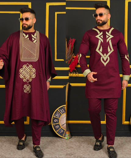 African Men's Clothing Embroidered Agbada Shirt Pants