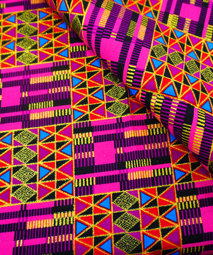 Metallic Pink Kente Fabric by the Yard, Clothing Making Upholstery Quilting Sewing Crafting Decor DIY