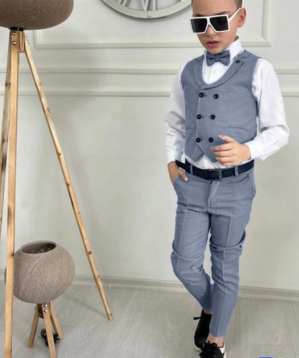 Slim Fit Boys Wedding Suit Vest Bowtie 4 Piece