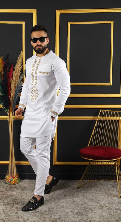 African Men's Clothing Embroidered Shirt Pants Cotton