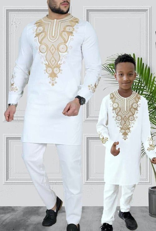 Father and Son Matching Outfits African Embroidered Shirt Pants | 5 Colors