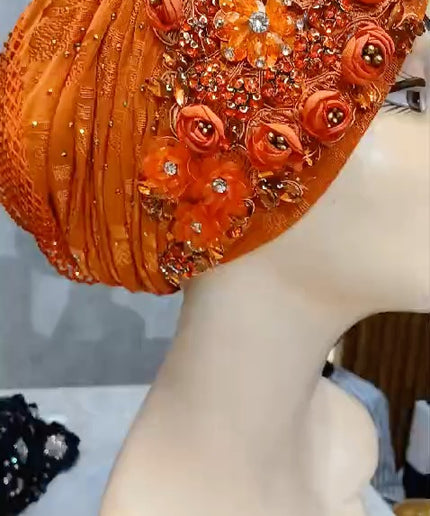 Embellished 3D Floral Crystal Turban