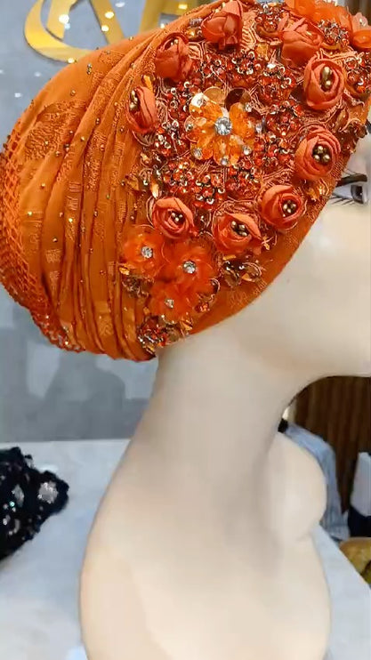 Embellished 3D Floral Crystal Turban