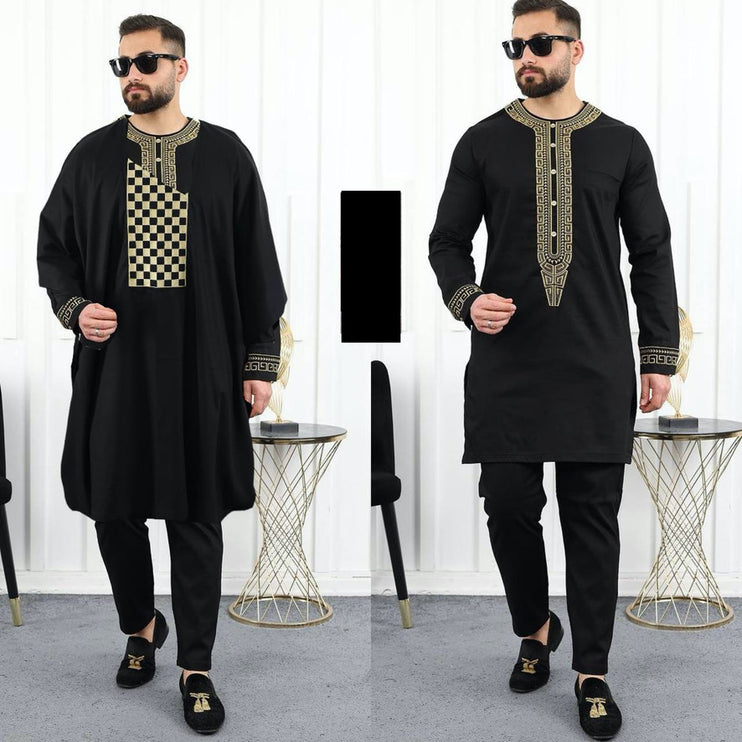 African Agbada Pants Shirt Embroidered Traditional Wedding Wear | 4 Colors