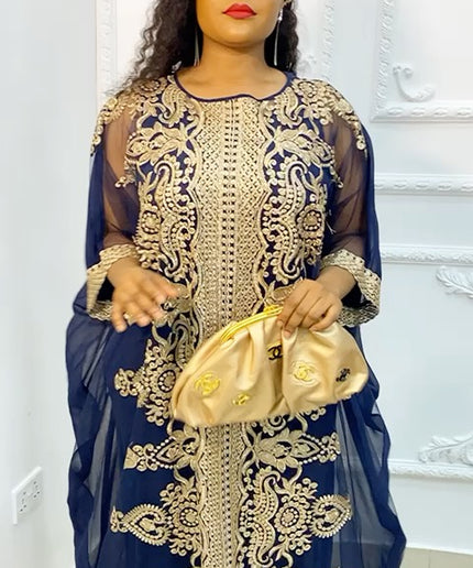 Navy Embroidered Boubou with Inner Dress