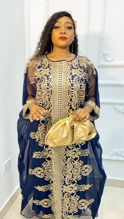 Navy Embroidered Boubou with Inner Dress