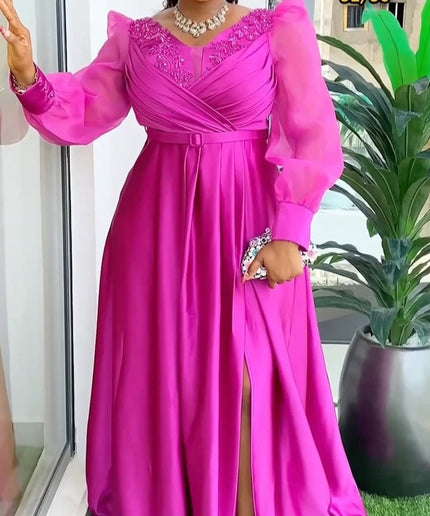 Fuchsia side slit evening gown