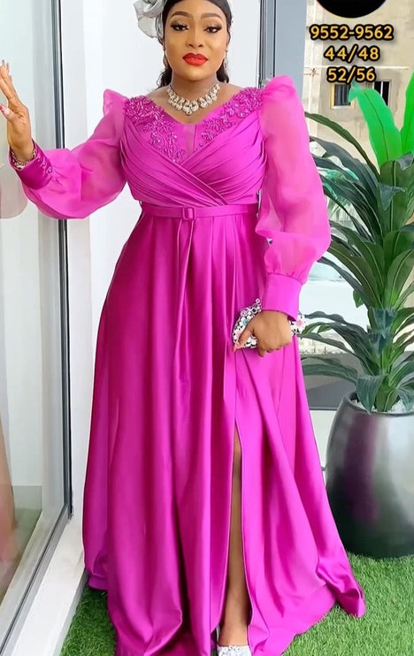 Fuchsia side slit evening gown