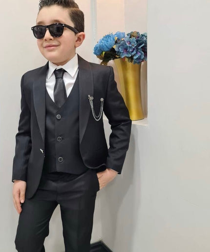 BOYS' Tuxedo Suit 6 Piece Jacket Vest Shirt Pants Tie Chain Lapel