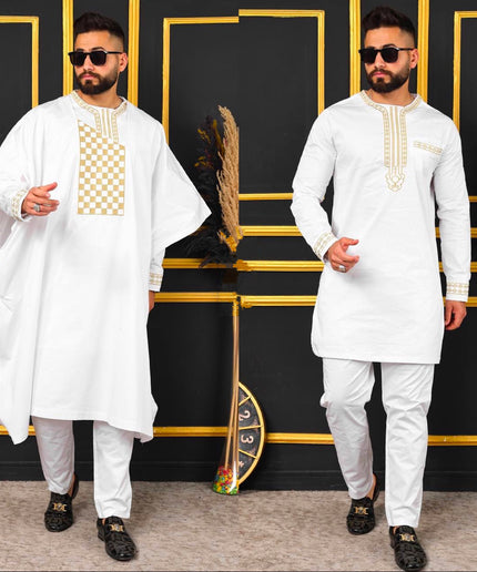 African Agbada Pants Shirt Embroidered Traditional Wedding Wear | 4 Colors