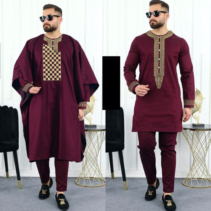 African Agbada Pants Shirt Embroidered Traditional Wedding Wear | 4 Colors