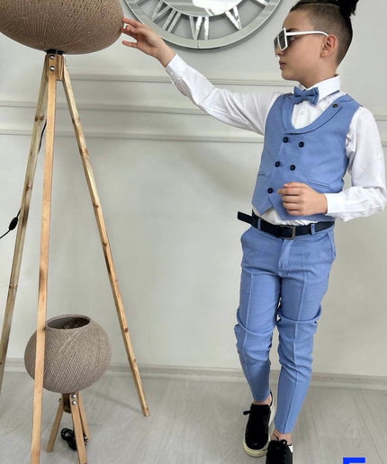 Slim Fit Boys Wedding Suit Vest Bowtie 4 Piece