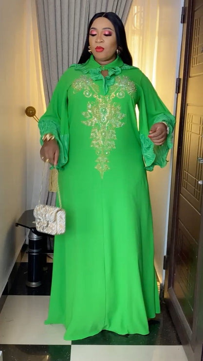 Kaftan with Rhinestones Ruffle Sleeves