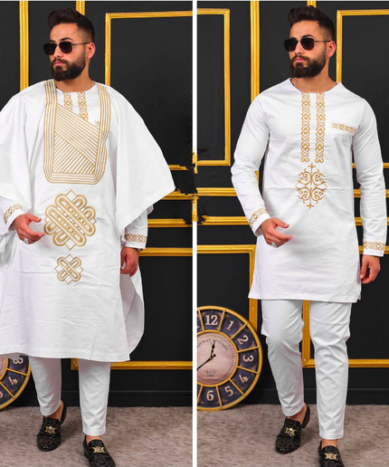 African Men's Clothing Agbada Shirt Pants Embroidery