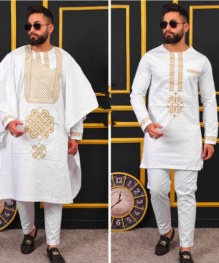 African Agbada Pants Shirt Embroidered Traditional Wedding Wear | 4 Colors