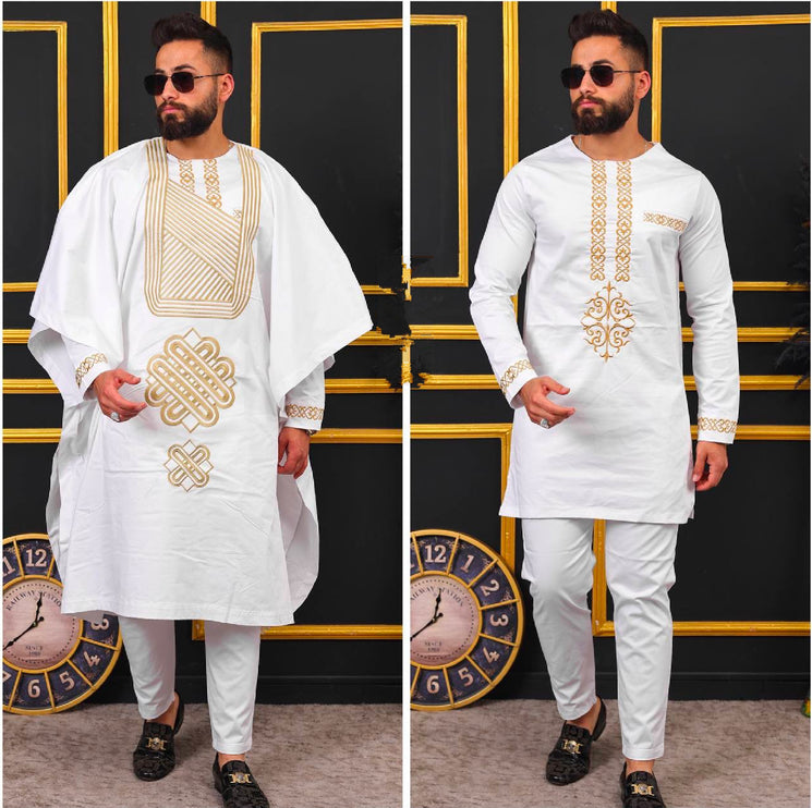 African Agbada Pants Shirt Embroidered Traditional Wedding Wear | 4 Colors