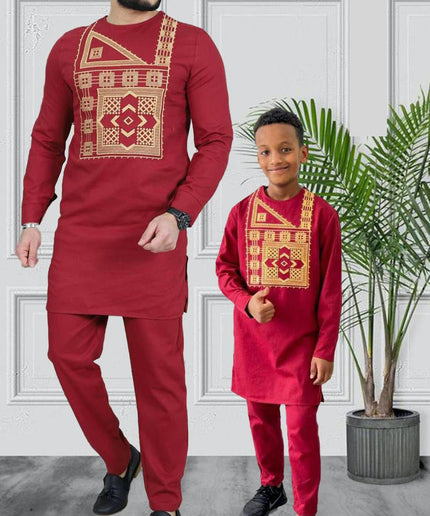 Father and Son Matching Outfits African Embroidered Shirt Pants | 5 Colors