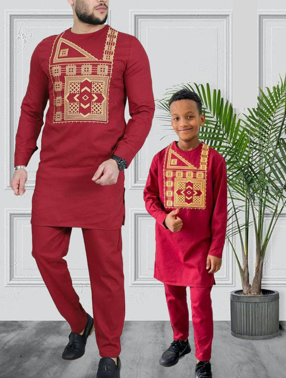 Father and Son Matching Outfits African Embroidered Shirt Pants | 5 Colors