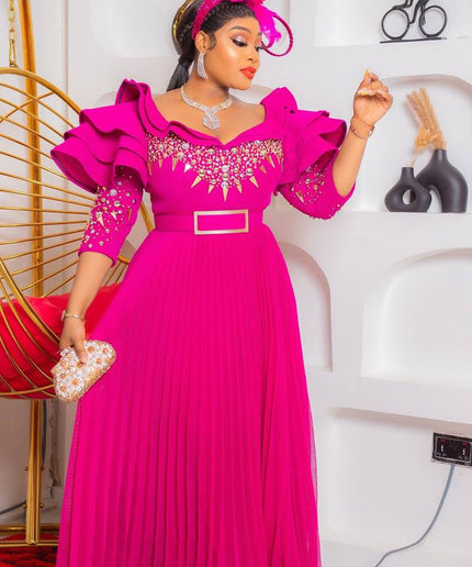 Ruffle Sleeve Embellished A-line Gown