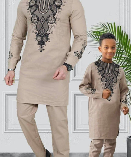 Father and Son Matching Outfits African Embroidered Shirt Pants | 5 Colors