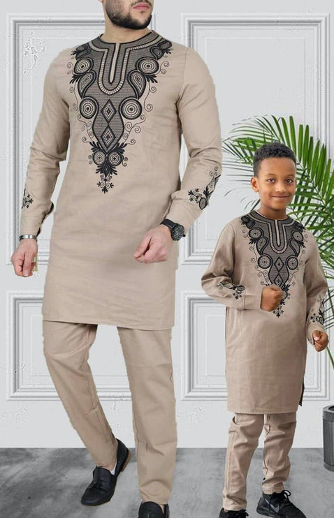 Father and Son Matching Outfits African Embroidered Shirt Pants | 5 Colors