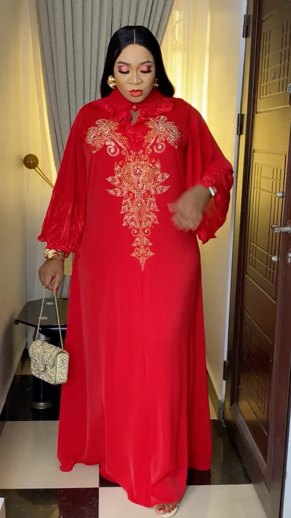 Kaftan with Rhinestones Ruffle Sleeves