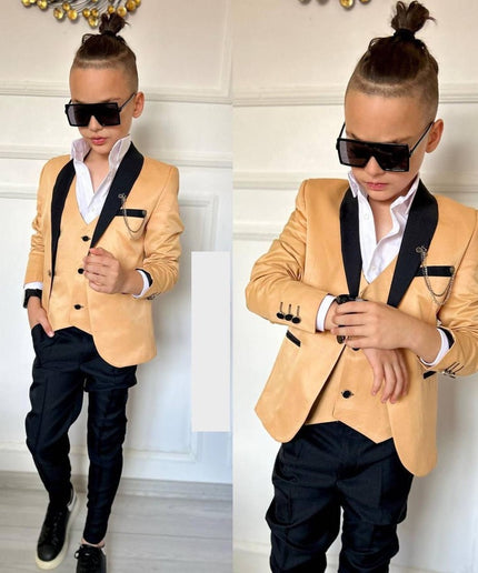 BOYS' Suit 6 Piece Jacket Vest Shirt Pants Tie Chain Lapel