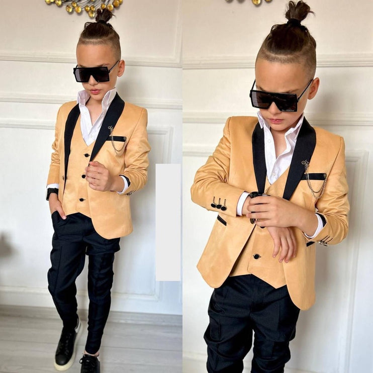 BOYS' Suit 6 Piece Jacket Vest Shirt Pants Tie Chain Lapel