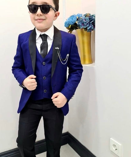 BOYS' Tuxedo Suit 6 Piece Jacket Vest Shirt Pants Tie Chain Lapel