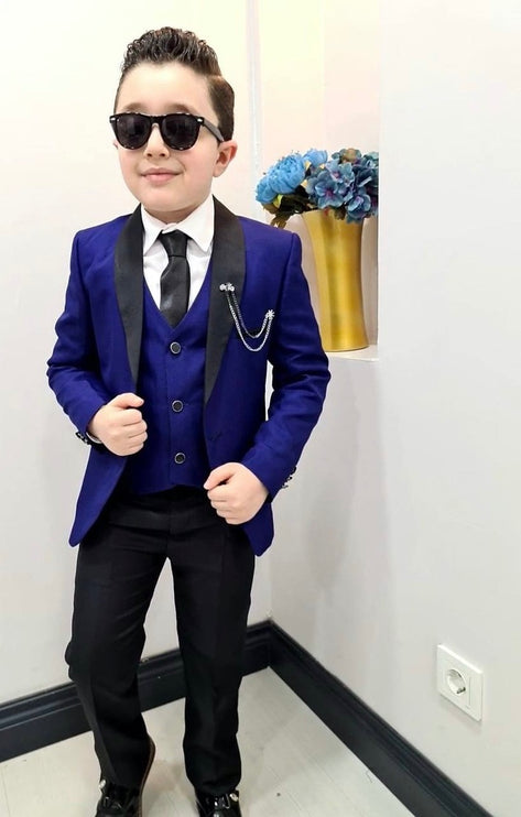 BOYS' Tuxedo Suit 6 Piece Jacket Vest Shirt Pants Tie Chain Lapel