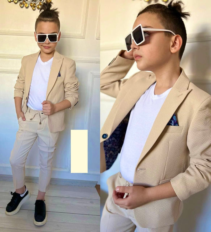 Boys' Slim-Fit Suit 3 Piece Blazer Shirt Pants - Wedding Party Birthday Graduation