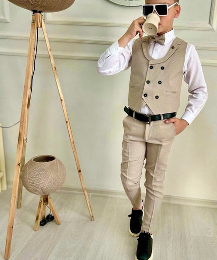 Slim Fit Boys Wedding Suit Vest Bowtie 4 Piece