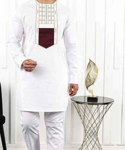 African Men's Shirt Pants Embroidery Cotton Groom Groomsmen Guest Wedding Party