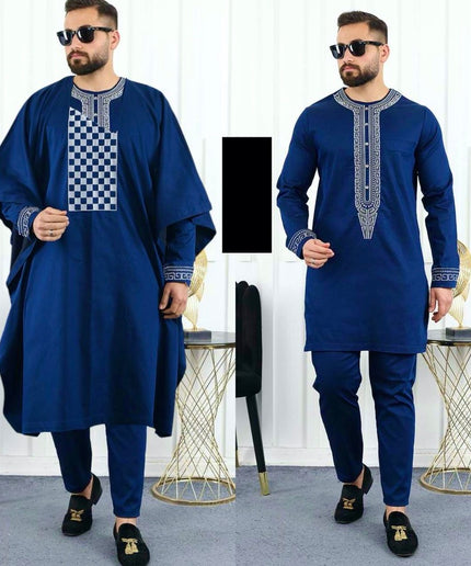 African Agbada Pants Shirt Embroidered Traditional Wedding Wear | 4 Colors