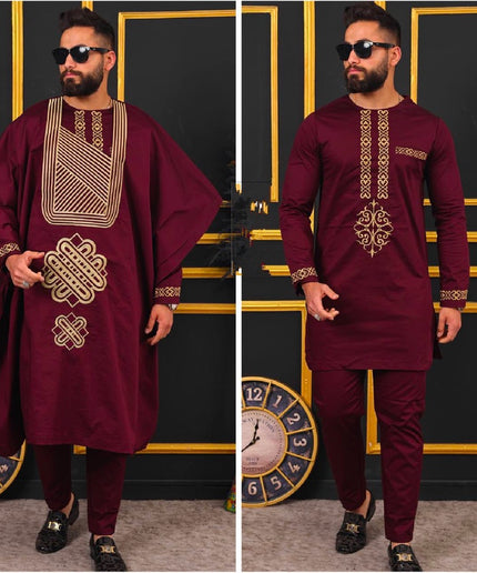 African Agbada Pants Shirt Embroidered Traditional Wedding Wear | 4 Colors