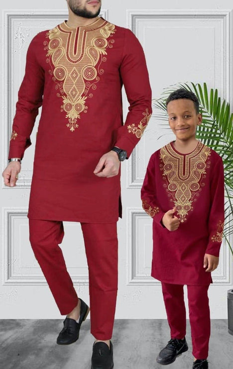 Father and Son Matching Outfits African Embroidered Shirt Pants | 5 Colors