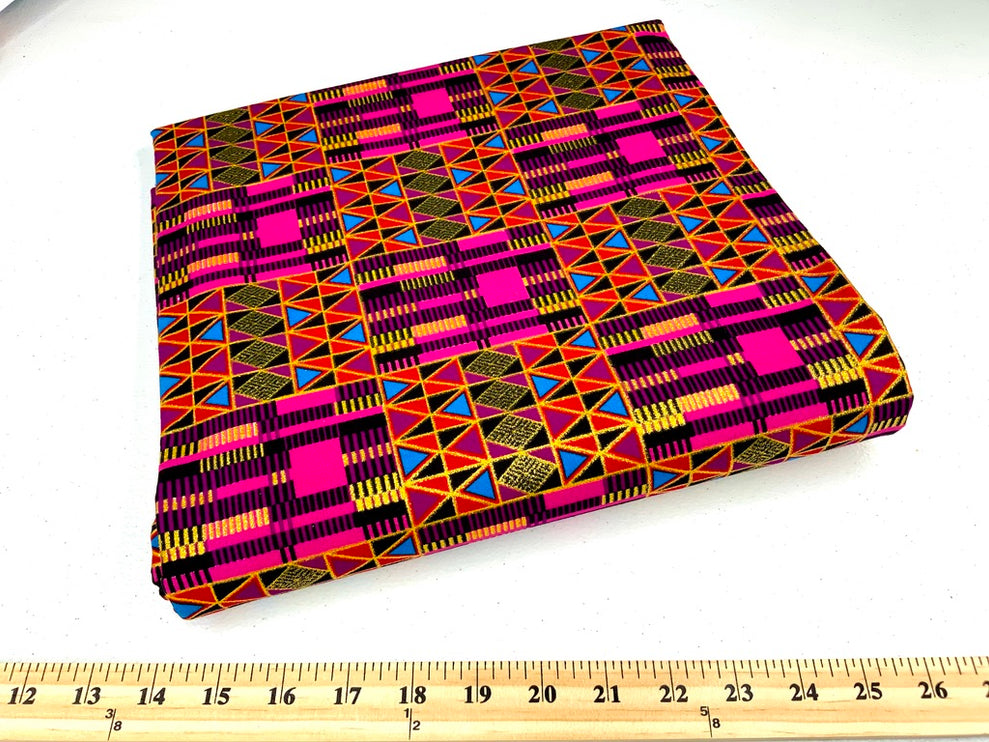 Metallic Pink Kente Fabric by the Yard, Clothing Making Upholstery Quilting Sewing Crafting Decor DIY