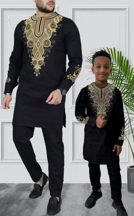 Father and Son Matching Outfits African Embroidered Shirt Pants | 5 Colors